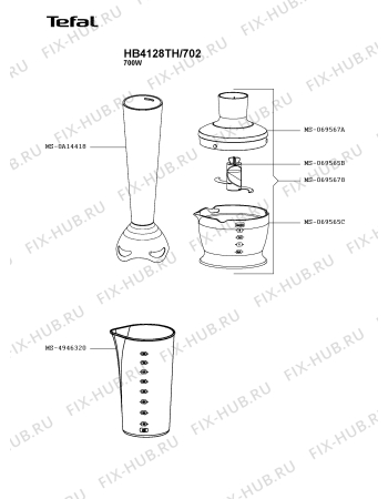 Взрыв-схема блендера (миксера) Tefal HB4128TH/702 - Схема узла ZP004471.1P2