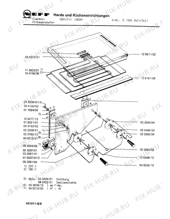 Взрыв-схема плиты (духовки) Neff 1313253401 1057/311LRCDM - Схема узла 08