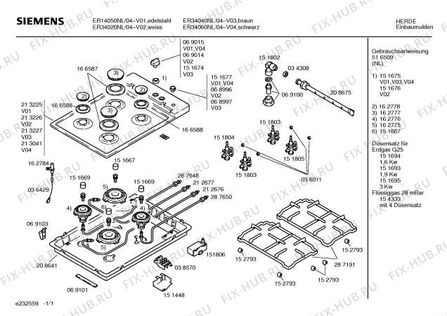 Схема №1 ER34060GB с изображением Варочная панель для плиты (духовки) Siemens 00213041