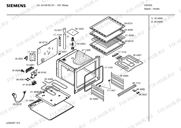 Взрыв-схема плиты (духовки) Siemens HL24129SC - Схема узла 03