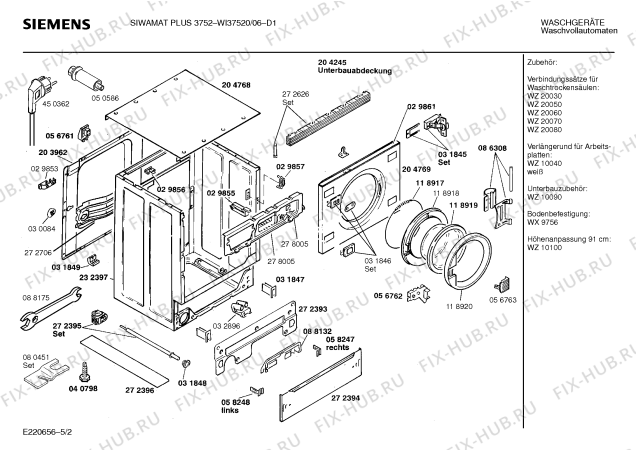 Взрыв-схема стиральной машины Siemens WI37520 SIWAMAT PLUS 3752 - Схема узла 02