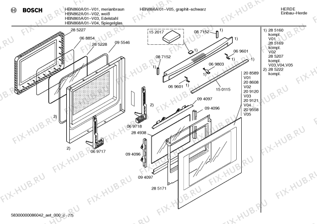 Взрыв-схема плиты (духовки) Bosch HBN860A - Схема узла 05