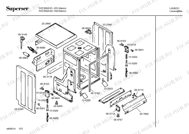 Взрыв-схема посудомоечной машины Superser 5VE300A - Схема узла 02