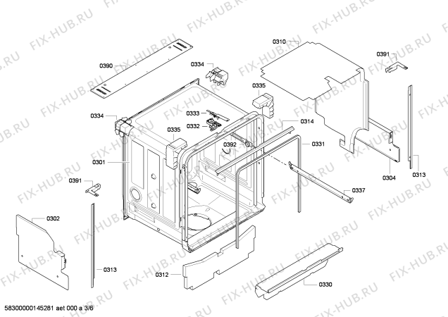 Схема №4 SN64E000EU с изображением Передняя панель для посудомойки Siemens 00703905