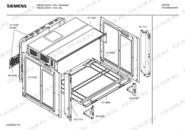 Взрыв-схема плиты (духовки) Siemens HB33L750 - Схема узла 05