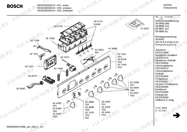 Схема №3 HEN200250S с изображением Ручка управления духовкой для электропечи Bosch 00424404