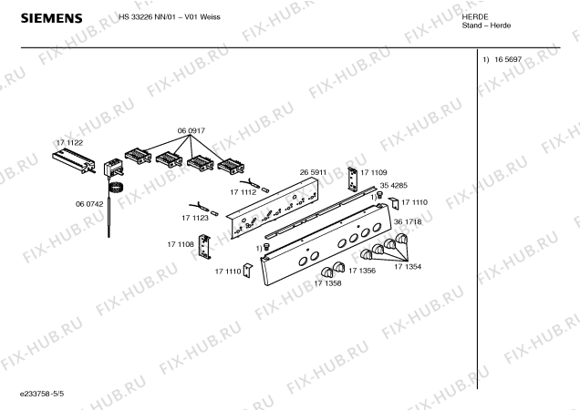 Взрыв-схема плиты (духовки) Siemens HS33226NN - Схема узла 05