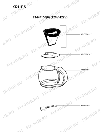 Взрыв-схема кофеварки (кофемашины) Krups F1447156(0) - Схема узла YP001479.4P2