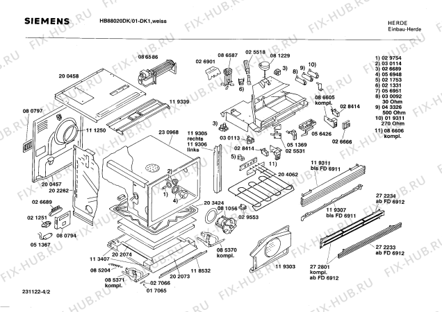 Взрыв-схема плиты (духовки) Siemens HB88020DK - Схема узла 02