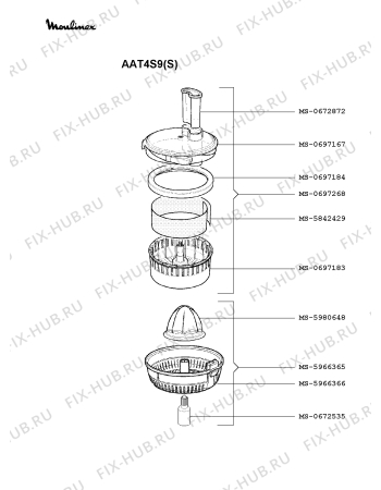 Взрыв-схема кухонного комбайна Moulinex AAT4S9(S) - Схема узла 4P002394.4P2