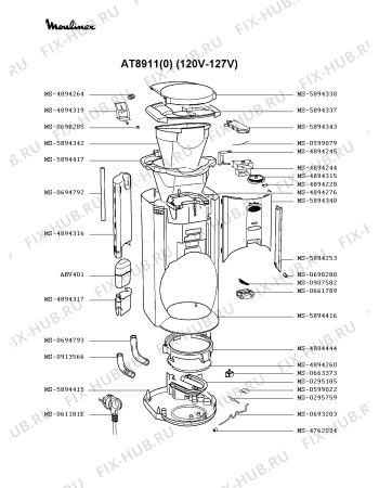 Взрыв-схема кофеварки (кофемашины) Moulinex AT8911(0) - Схема узла CP001671.6P2