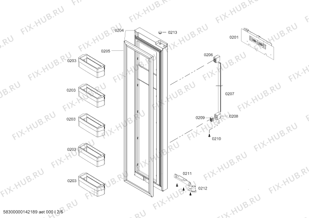 Схема №3 KAN62S90TI с изображением Дверь для холодильной камеры Bosch 00711388