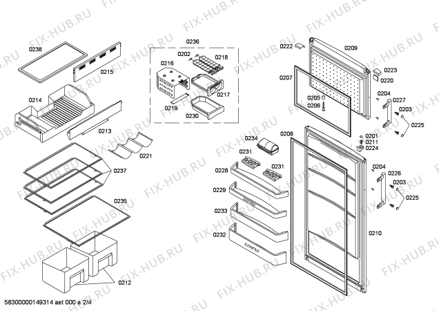 Схема №1 KD40NX03 с изображением Дверь для холодильной камеры Siemens 00249464