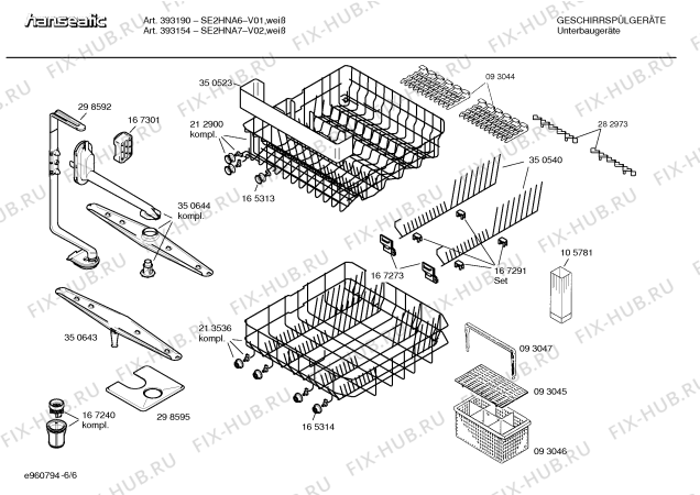 Взрыв-схема посудомоечной машины Hanseatic SE2HNA6 393190 - Схема узла 06