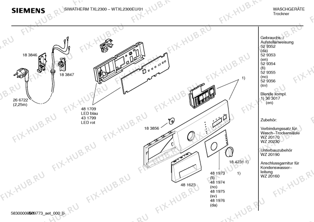 Схема №4 WTXL2370EX SIWATHERM TXL2370 electronic с изображением Инструкция по установке и эксплуатации для сушильной машины Siemens 00529354