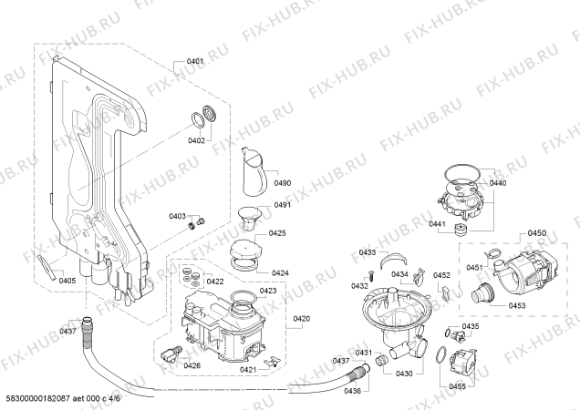 Взрыв-схема посудомоечной машины Bosch SMV84L10EU, SilencePlus - Схема узла 04