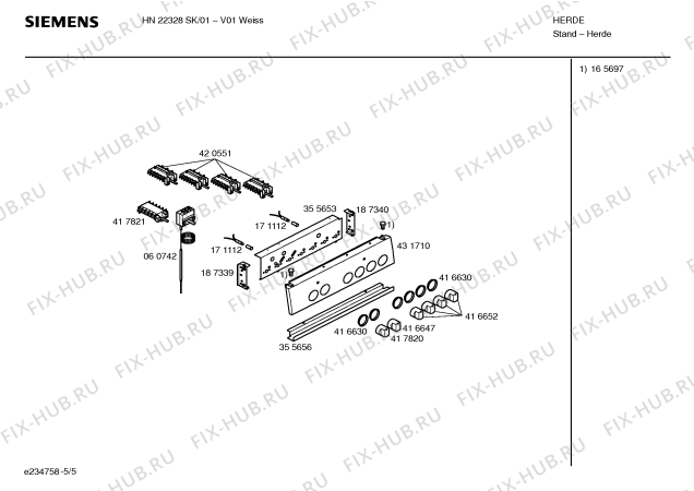 Взрыв-схема плиты (духовки) Siemens HN22328SK - Схема узла 05