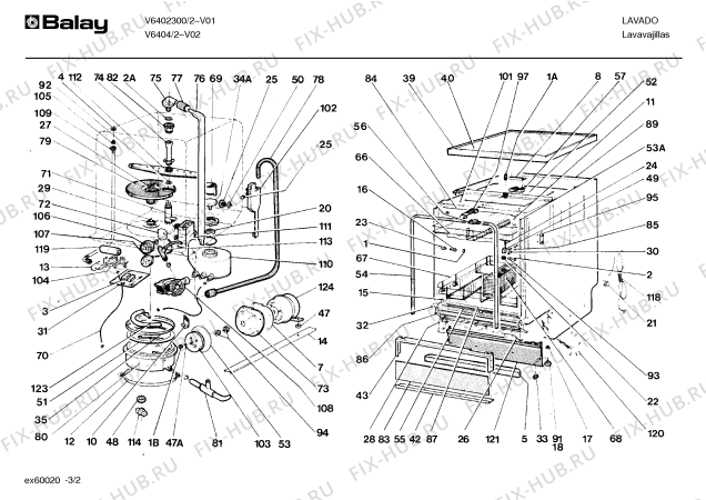 Взрыв-схема посудомоечной машины Balay V6402300/2 - Схема узла 02