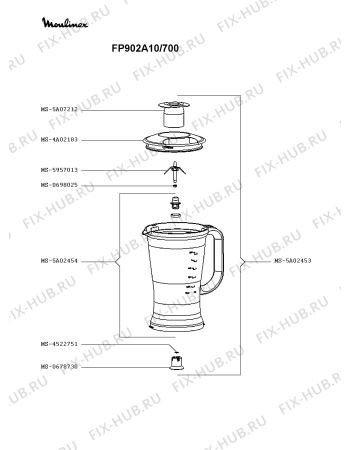 Схема №3 FP902A10/700 с изображением Часть корпуса для кухонного комбайна Moulinex MS-0A15202