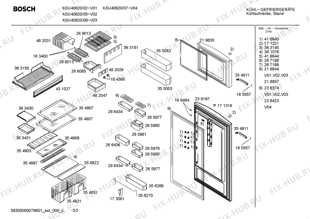 Схема №2 KSU40620FF с изображением Дверь для холодильной камеры Bosch 00239197