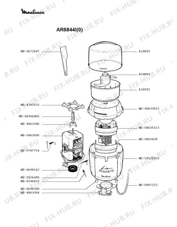 Взрыв-схема блендера (миксера) Moulinex AR6844I(0) - Схема узла 0P001299.6P2