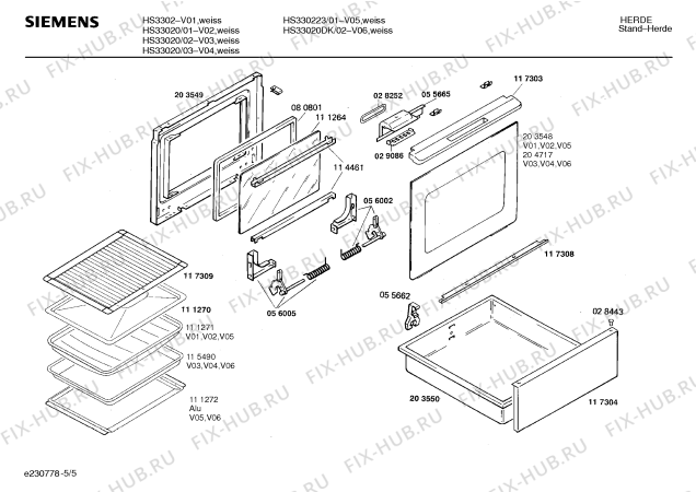 Взрыв-схема плиты (духовки) Siemens HS33020 - Схема узла 05