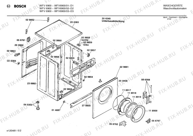 Схема №3 WFV6900 с изображением Панель управления для стиральной машины Bosch 00271037