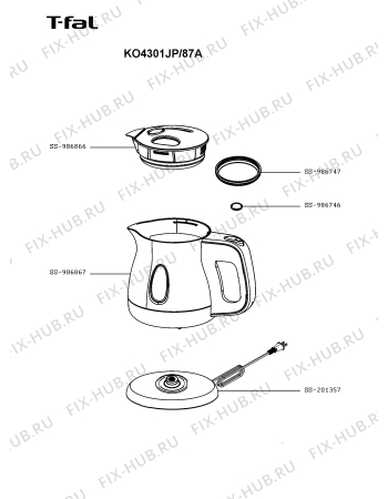Схема №1 KO4301JP/87A с изображением Часть корпуса для чайника (термопота) Seb SS-986867