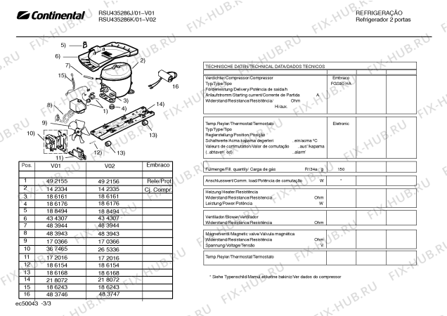 Взрыв-схема холодильника Continental RSU435286J Continental - Схема узла 03