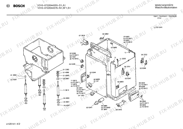 Взрыв-схема стиральной машины Bosch 0722044355 V310 - Схема узла 02