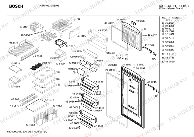 Схема №3 KSU49630NE с изображением Инструкция по эксплуатации для холодильника Bosch 00591295