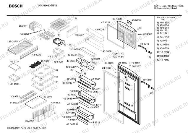 Схема №3 KSU49630NE с изображением Дверь для холодильной камеры Bosch 00241860