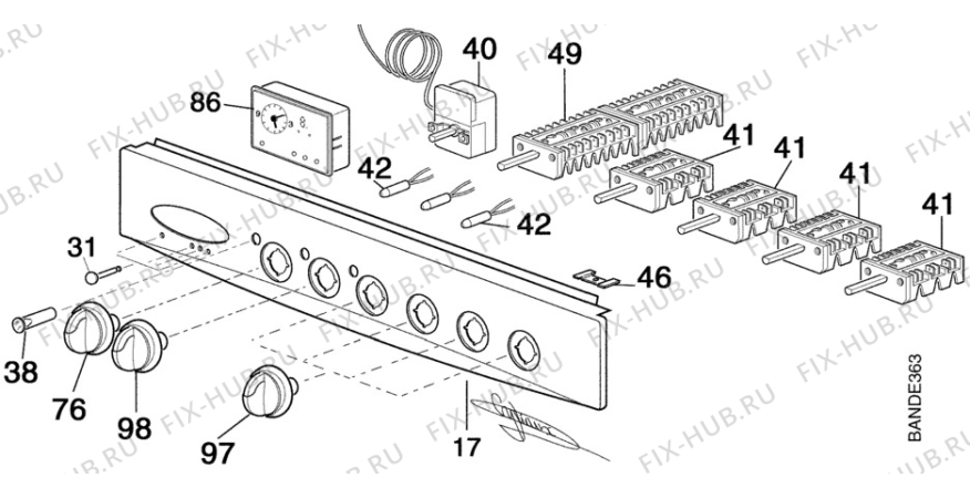 Взрыв-схема плиты (духовки) Faure CEP682W - Схема узла Command panel 037