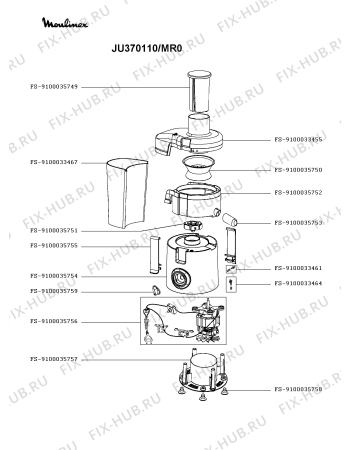 Схема №1 ZE370138/MR0 с изображением Уплотнительная резина для электросоковыжималки Tefal FS-9100033461