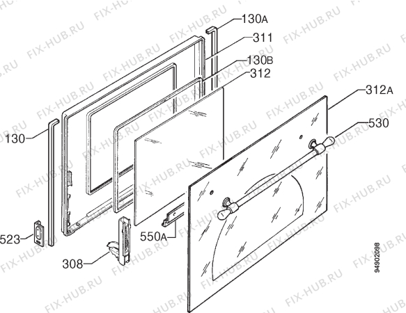 Взрыв-схема плиты (духовки) Zanussi Z974RI/1 - Схема узла Door 003