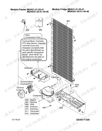Взрыв-схема холодильника Ariston MSAA43 (F032200) - Схема узла