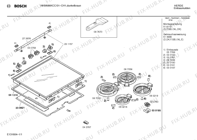 Схема №1 EK71340CC с изображением Инструкция по установке/монтажу для электропечи Bosch 00516118