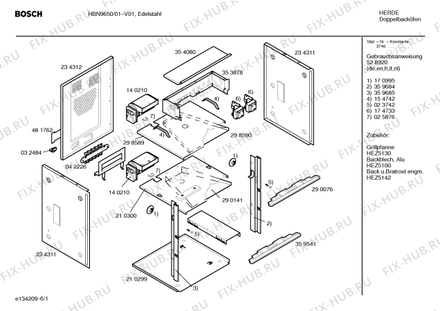 Схема №5 HBN9650 с изображением Инструкция по эксплуатации для плиты (духовки) Bosch 00528920