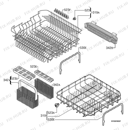 Взрыв-схема посудомоечной машины Zanussi Electrolux DX6451 - Схема узла Basket 160