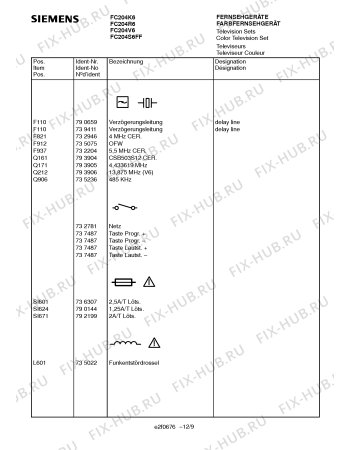 Схема №9 FC214V6IL с изображением Кварц для телевизора Siemens 00793906