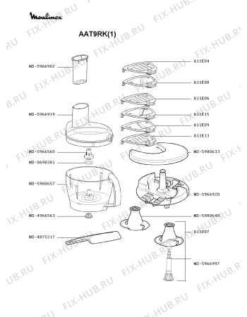 Взрыв-схема кухонного комбайна Moulinex AAT9RK(1) - Схема узла 3P000353.1P3