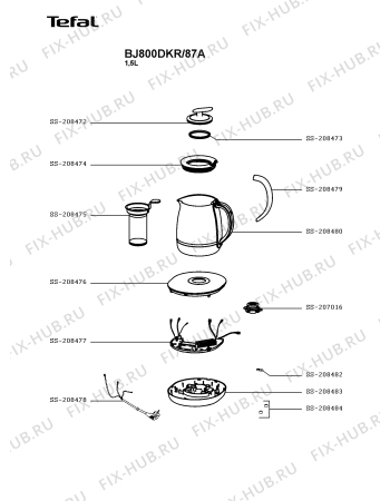 Схема №1 BJ800DKR/87A с изображением Часть корпуса для чайника (термопота) Tefal SS-208476