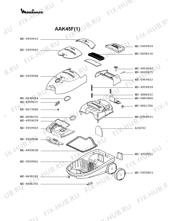 Взрыв-схема пылесоса Moulinex AAK45F(1) - Схема узла RP002382.3P3