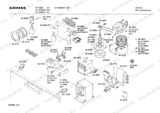 Взрыв-схема микроволновой печи Siemens HF5500 - Схема узла 04