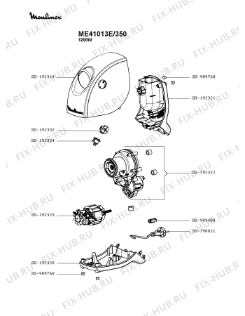 Схема №3 ME415132/350 с изображением Часть корпуса для электрошинковки Moulinex SS-192320