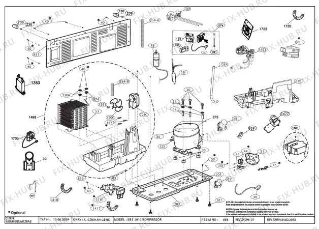 Взрыв-схема холодильника Beko GNE114612X (7248248783) - COMPRESSOR ASSY. ( SBS B-2010)