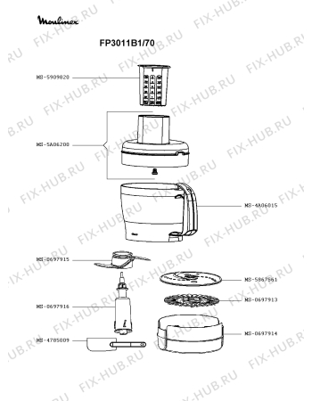 Взрыв-схема кухонного комбайна Moulinex FP3011B1/70 - Схема узла TP003109.7P2