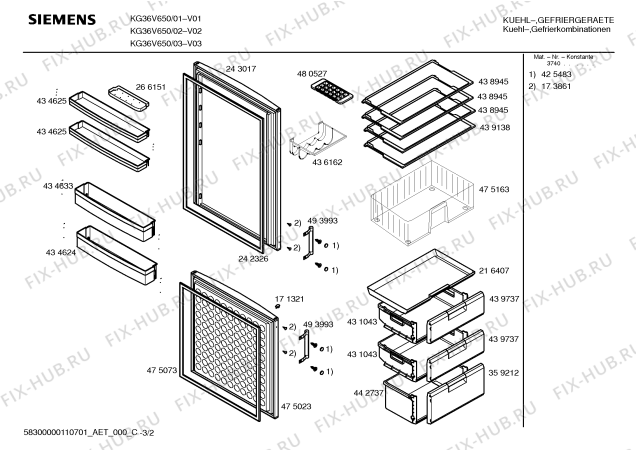 Схема №2 KG36V650 с изображением Инструкция по эксплуатации для холодильника Siemens 00691379