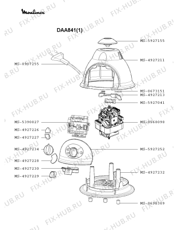 Взрыв-схема блендера (миксера) Moulinex DAA841(1) - Схема узла OP002839.2P2