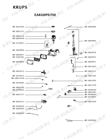 Взрыв-схема кофеварки (кофемашины) Krups EA8320PE/700 - Схема узла 5P004280.9P2